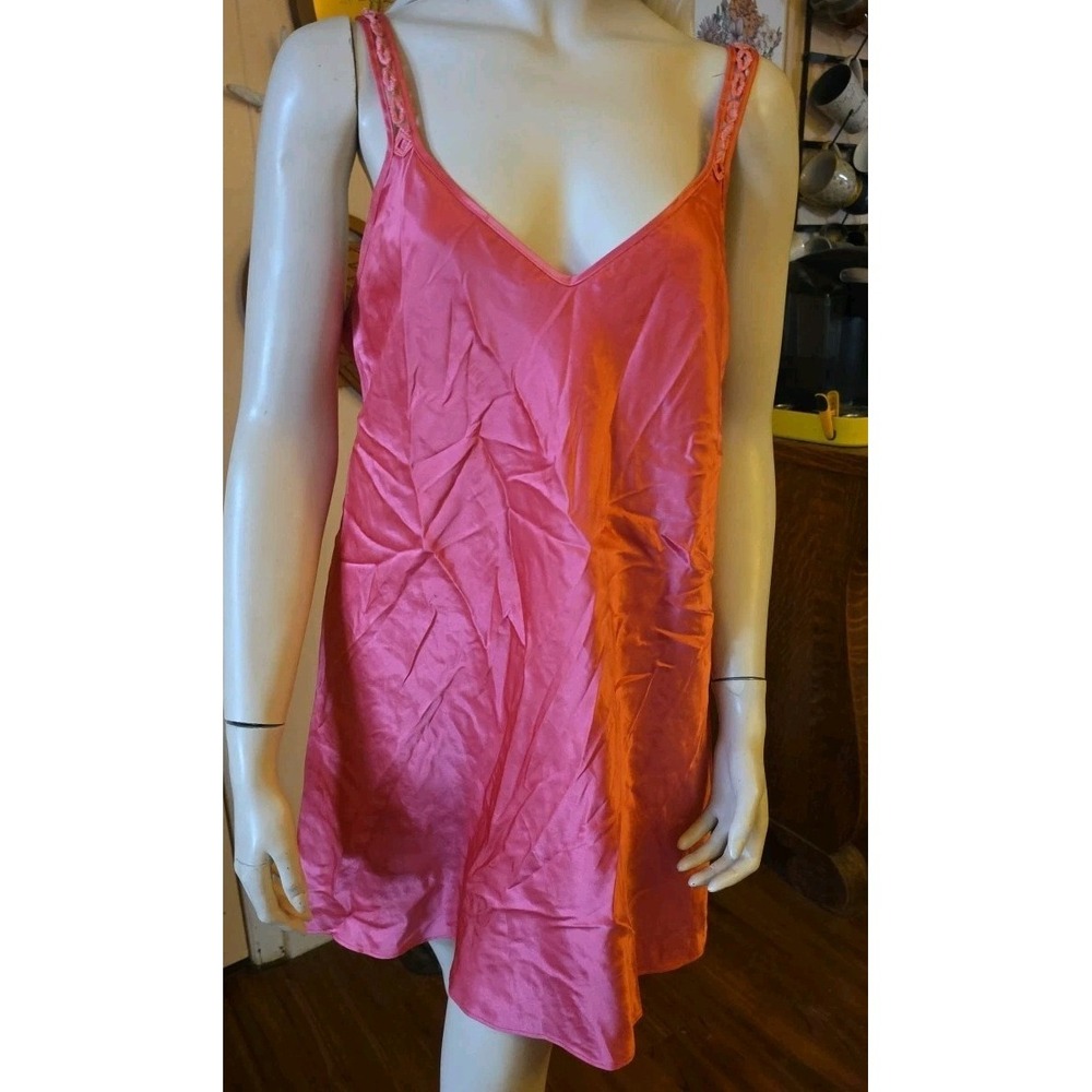 California Dynasty Slip Nightgown Womens Large Pink Satin Lingerie Vintage Short